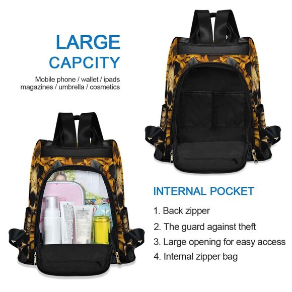 5004 Sunflower Smile Skull Travel Backpack Purse Multipurpose Design main image 7